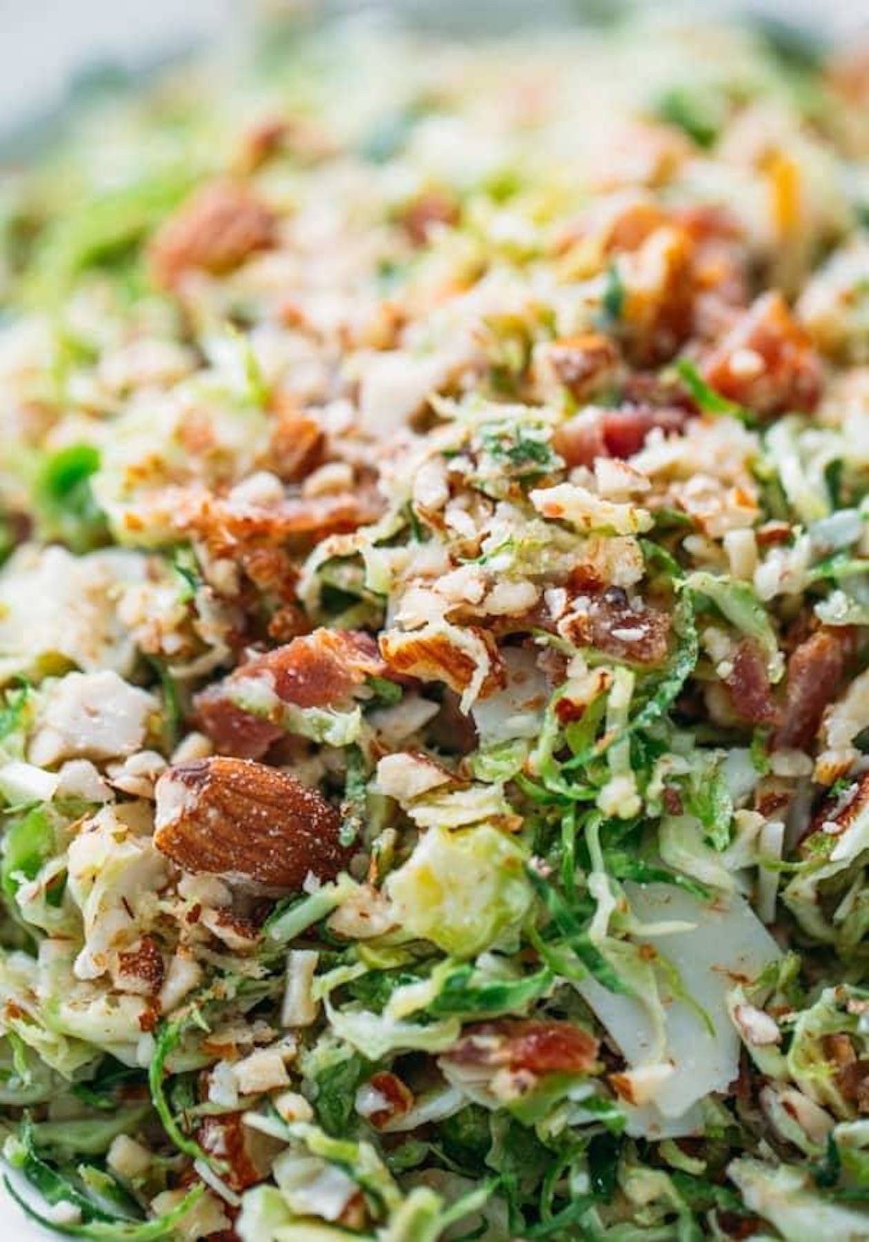Bacon and brussels sprouts salad with almonds.