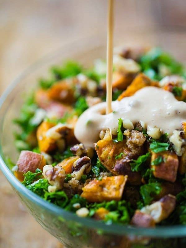 Roasted Sweet Potato Salad with Candied Walnuts