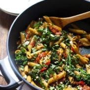 20 Minute Lemon Pesto Penne - baby broccoli, oven roasted tomatoes, pesto, fresh lemon, feta, and basil. My husband says it's his new favorite. | pinchofyum.com