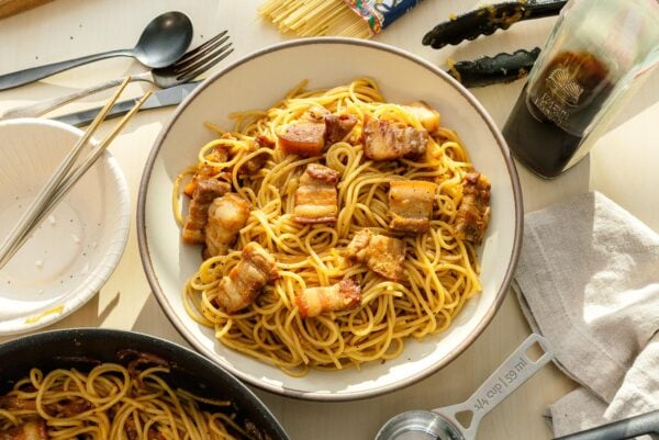 caramelized pork belly pasta | www.iamafoodblog.com