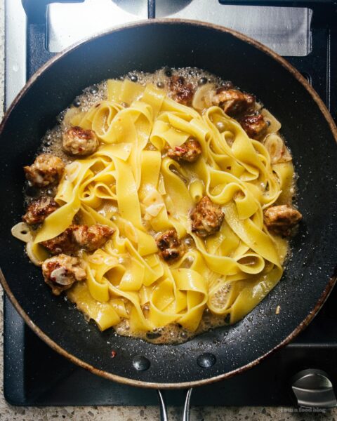 Garlic Parmesan Pasta with Sausage | www.iamafoodblog.com