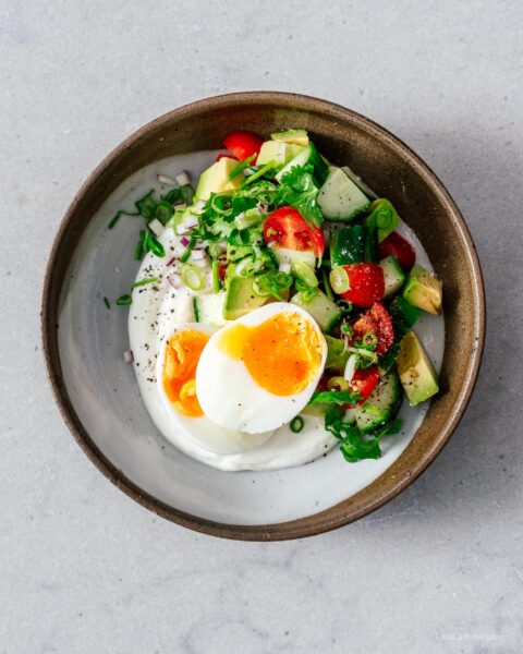 Jammy Eggs and Yogurt Breakfast Bowl Recipe | www.iamafoodblog.com