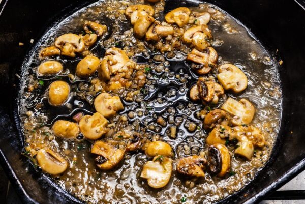 adding cognac to mushrooms | www.iamafoodblog.com