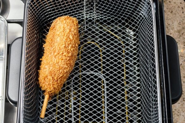 draining deep fried korean corn dogs | www.iamafoodblog.com