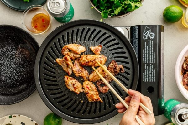 grilling meats for salad rolls | www.iamafoodblog.com