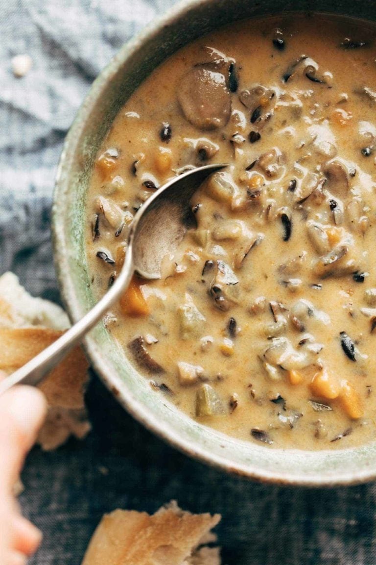 Wild rice soup in a bowl.
