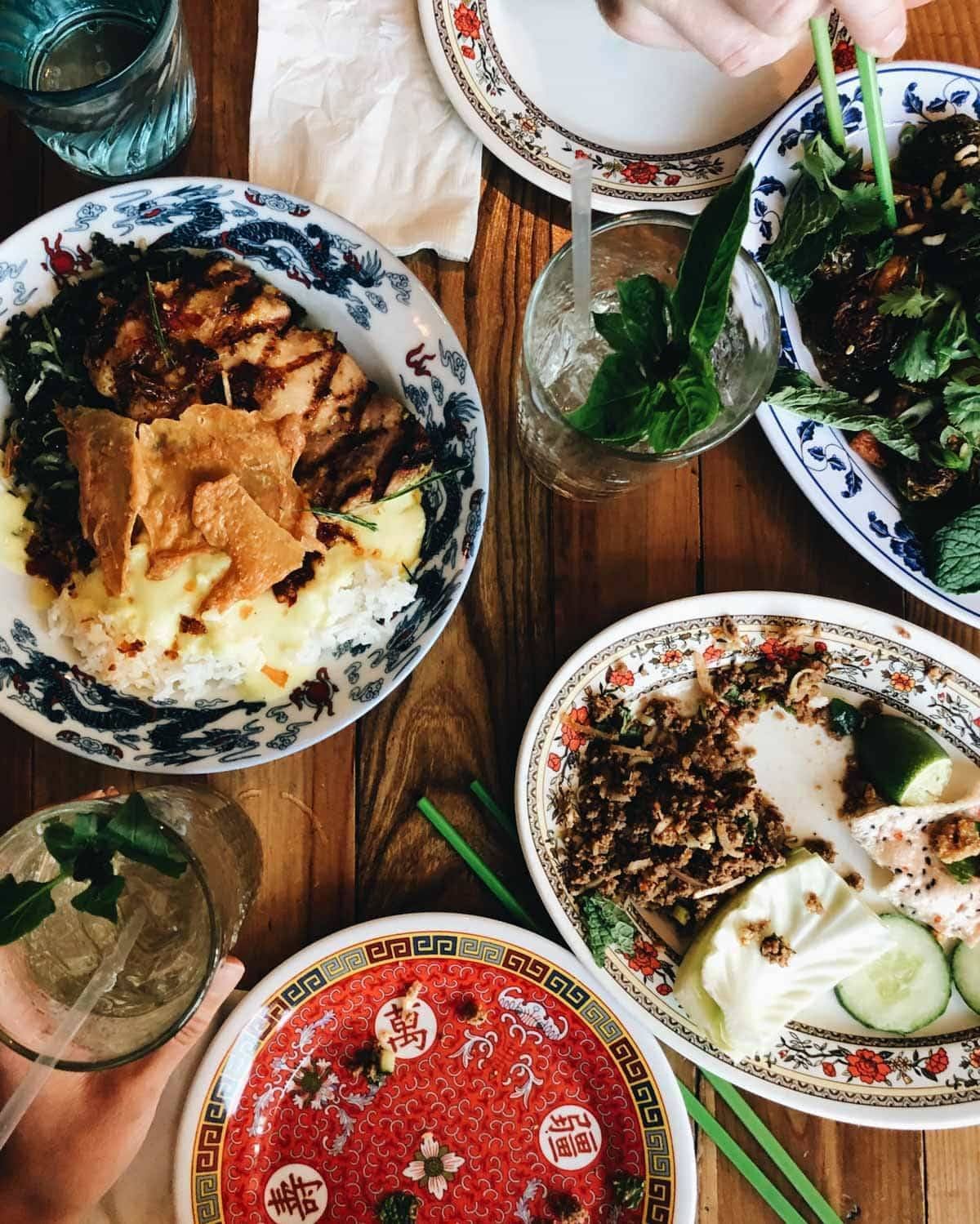 Dishes from Hai Hai on a table.